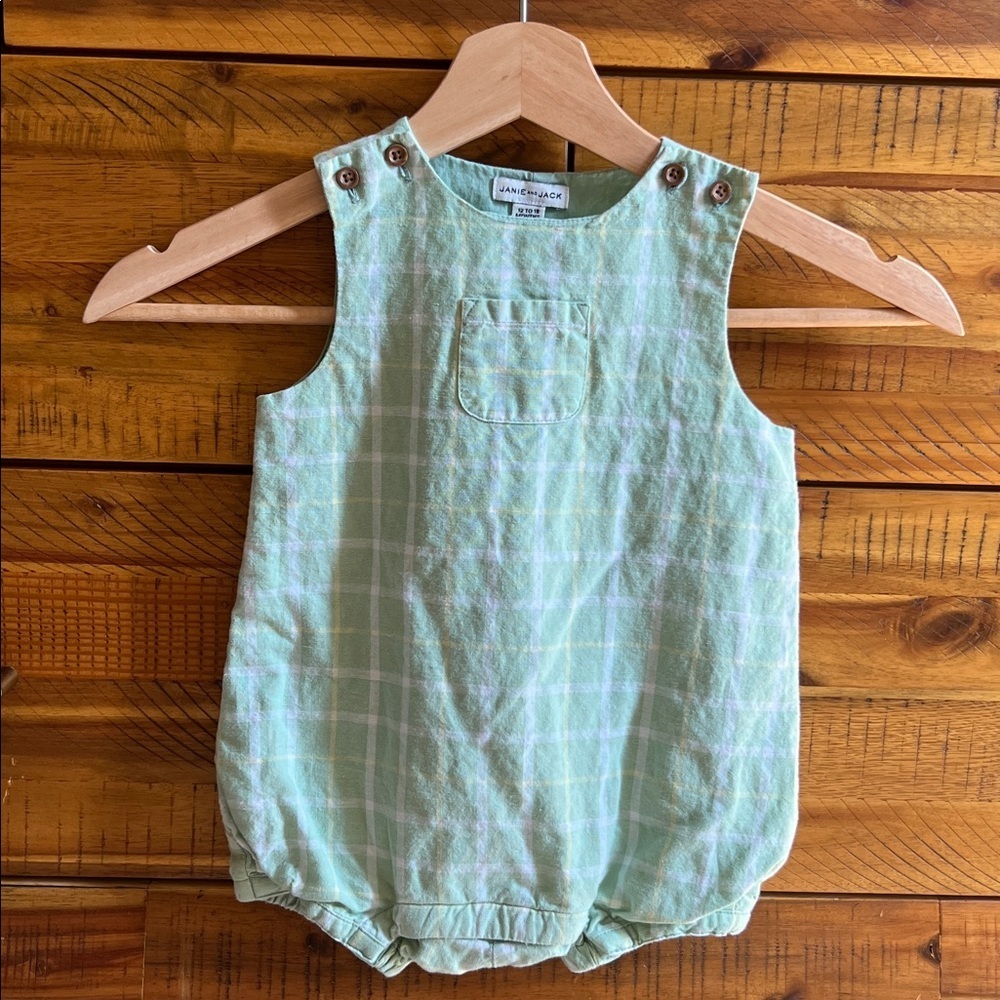 Janie & Jack Green Plaid Baby Romper - Picture 2 of 5